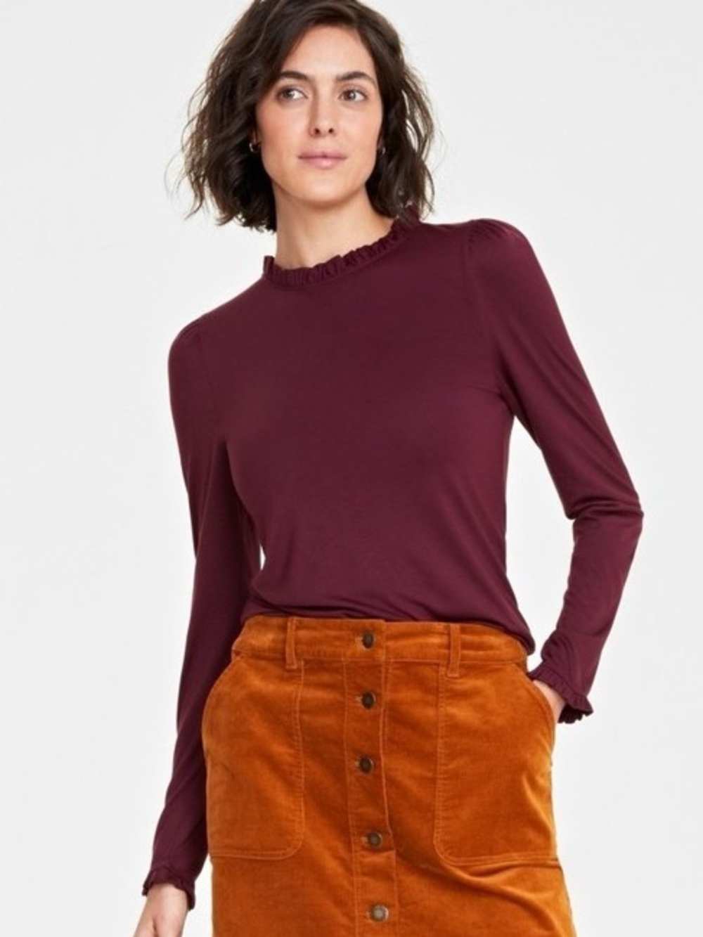 On 34th Long-Sleeve Ruffle-Neck Top XL